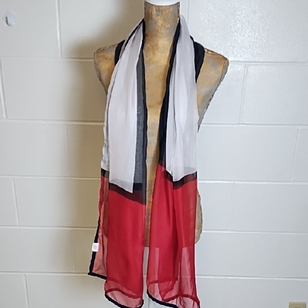 Christopher & Banks Red Navy White Color-Blocked Large Lightweight Scarf
